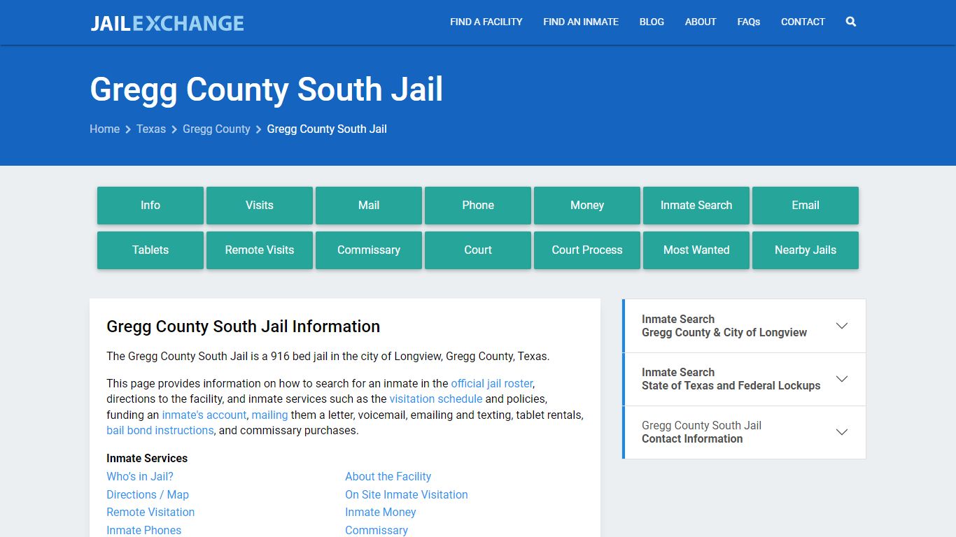 Gregg County South Jail, TX Inmate Search, Information